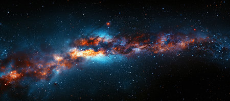 Stunning galaxy various colored. Milky way galaxy with stars and space dust in the universe, Long exposure photograph, with grain. Beauty outer space background sparklingの素材