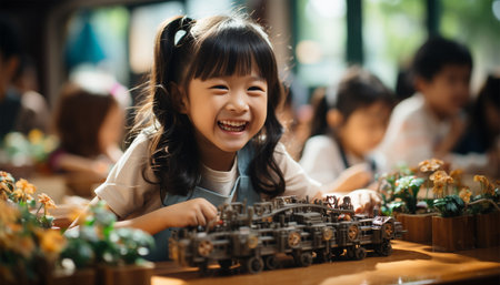 Asian cute children playful with toys education on kindergarten students smile when playing toy in playroom at preschool international,education concept. Playの素材