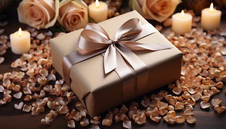 Handmade gift in craft paper box close up with lavender, romantic flowers. Shipping eco package with flowers. MINIMALISTIC Delivery pack. Gift idea, eco lifestyle. Natural concept. Sustainable gift package. Romantic design Valentine's Day,Mother's Day concept Naturalの素材