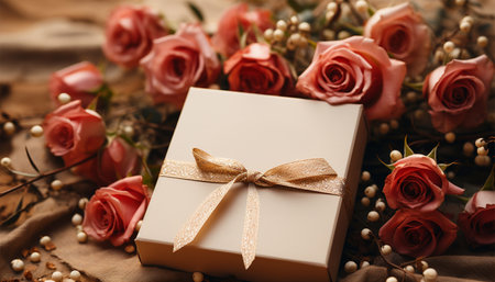 Handmade gift in craft paper box close up with lavender, romantic flowers. Shipping eco package with flowers. MINIMALISTIC Delivery pack. Gift idea, eco lifestyle. Natural concept. Sustainable gift package. Romantic design Valentine's Day,Mother's Day concept Naturalの素材