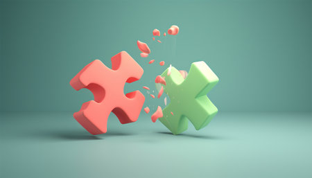 Creating or building own business concept. Puzzle piece mismatch, construction and development, build construct, idea and success, solution and growth, difference 3d animation pastel colorの素材