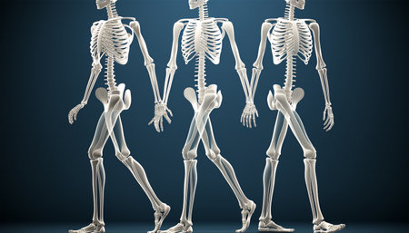 Human skeleton anatomy cardiovascular system with skeleton, rear and front views. On blue background. X-ray 3d human model copy space treatment and healthcare concept space for textの素材