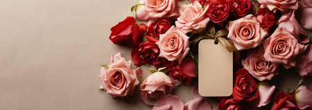 Blank empty tag mock up with romantic flowers. Wedding. Mothers Day. Valentine's Day. Birthday. Happy woman's day theme copy space. Romantic design Space for textの素材