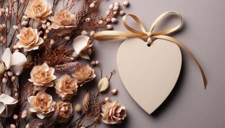 Blank empty tag mock up with romantic flowers. Wedding. Mothers Day. Valentine's Day. Birthday. Happy woman's day theme copy space. Romantic design Space for textの素材