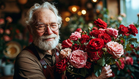Unexpected moment in routine everyday life! man's hands holding chic bouquet of red roses. Portrait for Valentine's Day Close upの素材