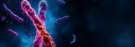 Chromosome structure with DNA. 3D illustration of X Chromosome, Medicine. Medical science and biotechnology background.の素材