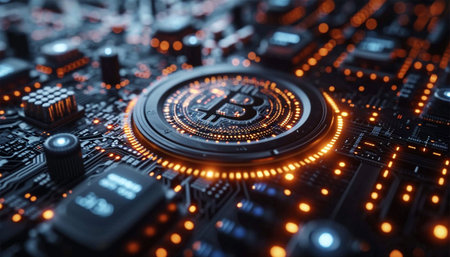 Bitcoin and cryptocurrency investing concept with graph. Bitcoin cryptocurrency coins. Trading on the cryptocurrency exchange. Trends in bitcoin exchange rates. Rise and fall chart of bitcoin. Digital technology design Copy spaceの素材