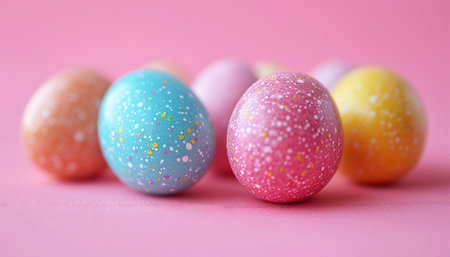 Pastel Easter eggs background. Light colors. Happy Easter banner, poster, greeting card. Trendy Easter design, flowers, eggs, in pastel pink blue colors. Modern minimal style Copy space. Happy Easter spring holiday Space for textの素材