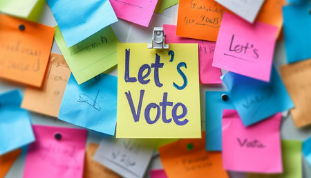 Text "Let's vote" Flat presidential election and democracy political president, governor, or parliament member with election and referendum freedom to hand wood vote copy spaceの素材