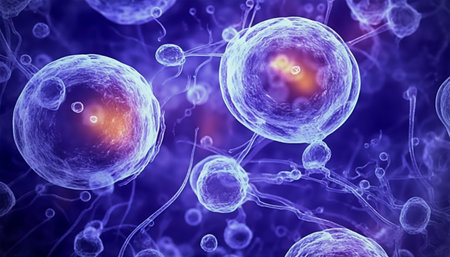 3d rendering of Human cell or Embryonic stem cell microscope background. medical microscopic molecular biology background. DNA colorful background close upの素材