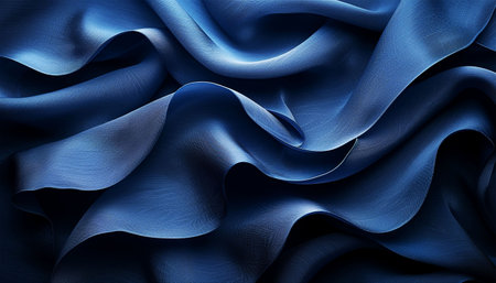 Blue abstract background. Shiny Natural Dark Blue Silk, Smooth Silk Texture Of Fashion Clothes, Underwear, Close-up. Silk Fabric Material, Textile, Linen. Abstract Blue Silky Background. Clothing Factory. Textile industry. abstractの素材