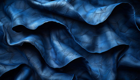 Blue abstract background. Shiny Natural Dark Blue Silk, Smooth Silk Texture Of Fashion Clothes, Underwear, Close-up. Silk Fabric Material, Textile, Linen. Abstract Blue Silky Background. Clothing Factory. Textile industry. abstractの素材