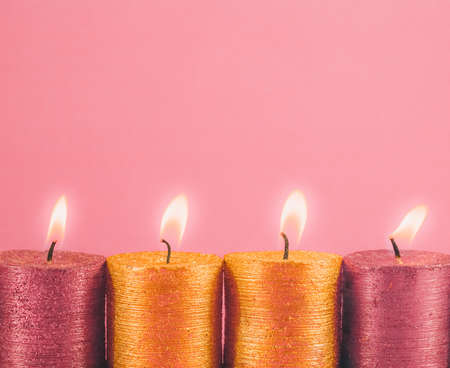 Beautiful holiday candle lights, romantic home decorationの写真素材