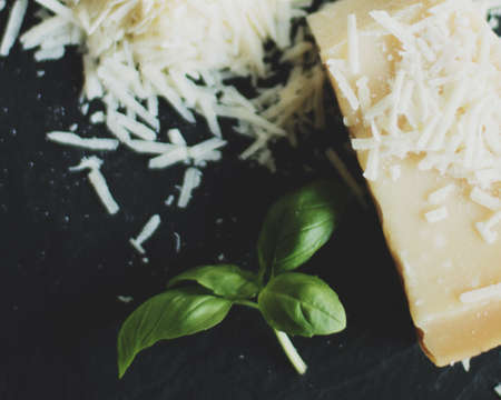 dairy and rustic farm food styled concept - shredded parmesan cheese, elegant visualsの写真素材