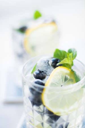 drinks, cocktails and celebration styled concept - summer cocktails for guests, home party, elegant...