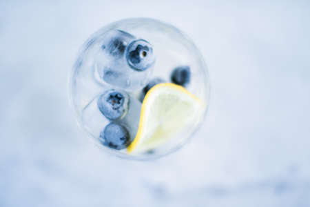 drinks, cocktails and celebration styled concept - cocktail with blueberry ice and lemon, elegant visualsの写真素材
