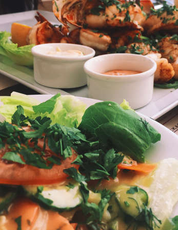 european and mediterranean cuisine styled concept - traditional food of Europe, seafood recipe, elegant visualsの写真素材