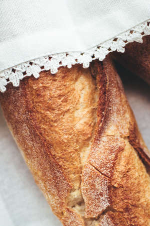 homemade food and pastry styled concept - rustic whole wheat bread recipe, elegant visualsの写真素材