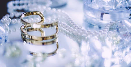 jewelry and luxury gift for her styled concept - gold, diamond and pearl jewellery beautiful set, elegant visualsの写真素材