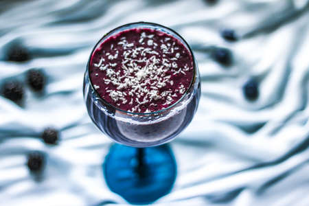 blueberry smoothie with coconut - healthy eating recipe styled concept, elegant visualsの写真素材