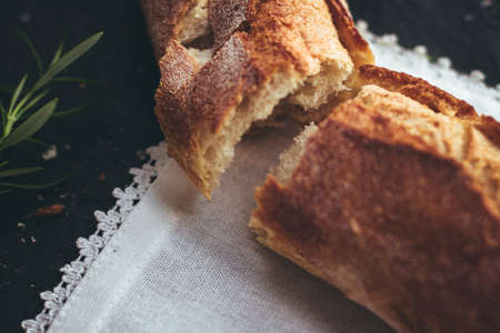 homemade food and pastry styled concept - rustic whole wheat bread recipe, elegant visualsの写真素材