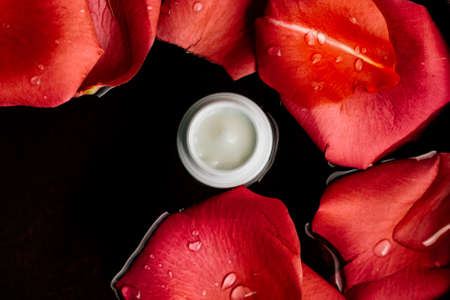 beauty cream jar and flower petals - cosmetics with flowers styled concept, elegant visuals