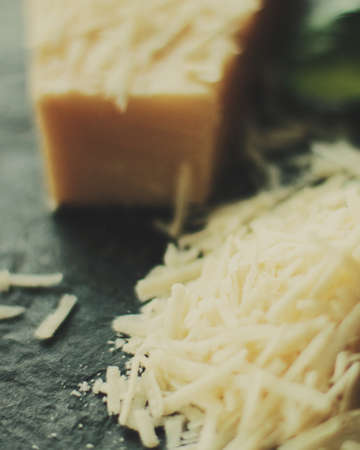 dairy and rustic farm food styled concept - shredded parmesan cheese, elegant visualsの写真素材