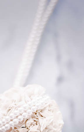 Bridal bouquet of white roses - wedding day, floral beauty, luxury event decoration concept. The happiest day of our livesの写真素材