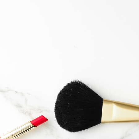 Make-up and cosmetics on marble, flatlay - modern feminine lifestyle, vlog background and styled stock concept. Beauty inspiration in a fashion blogの写真素材
