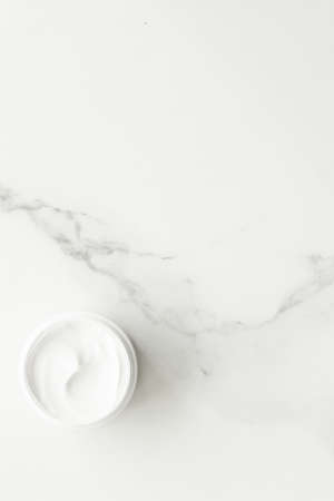 All-natural emulsion cream on marble, flatlay - skincare and body care, luxury spa and clean cosmetic concept. Time for organic beauty treatmentの写真素材