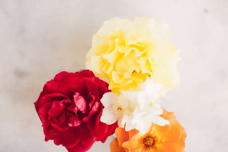 Beautiful floral flatlay composition - wedding decor, florist designed and perfect garden concept....