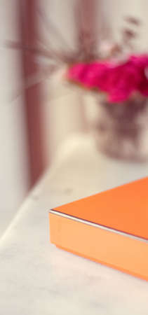 Present box and flowers for her - Mother's day ideas, happy giving and holiday inspiration concept. The perfect gift for momの写真素材