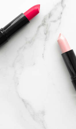 Make-up and cosmetics on marble, flatlay - modern feminine lifestyle, vlog background and styled stock concept. Beauty inspiration in a fashion blogの写真素材