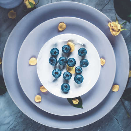Creative stylish tableware for dinner, flatlay - wedding party, event decoration and inspiration concept. Classy table setting decor ideaの写真素材