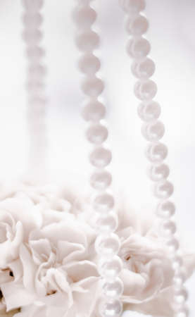 Bridal bouquet of white roses - wedding day, floral beauty, luxury event decoration concept. The happiest day of our livesの写真素材