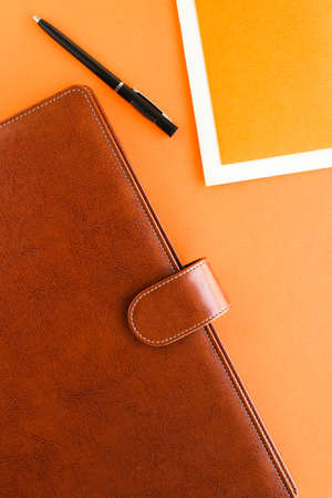 Modern workspace, productivity and corporate lifestyle concept - Luxury business brown brief-case on...