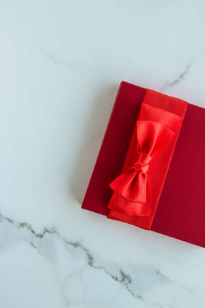 Romantic celebration, lifestyle and birthday present concept - Luxury red holiday gifts on marbleの写真素材
