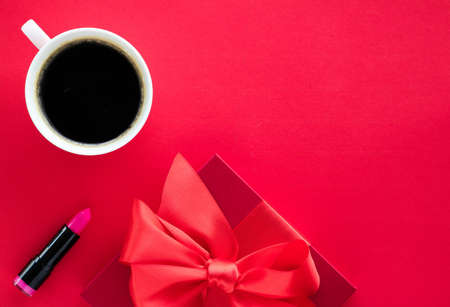 Romantic celebration, lifestyle and birthday present concept - Luxury beauty gift box and coffee on...