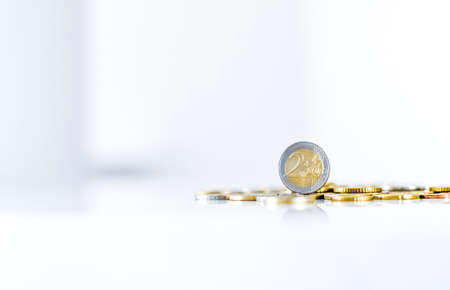 Banking, money and finance concept - Euro coins, European Union currencyの写真素材