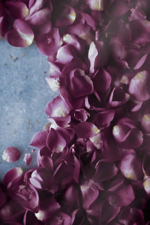 Art of flowers, wedding invitation and nature beauty concept - Rose petals on marble stone, floral...