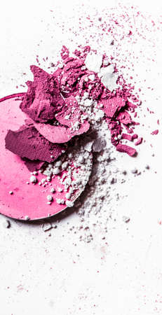 Beauty texture, cosmetic product and art of make-up concept - Crushed eyeshadow palette close-up isolated on white backgroundの写真素材