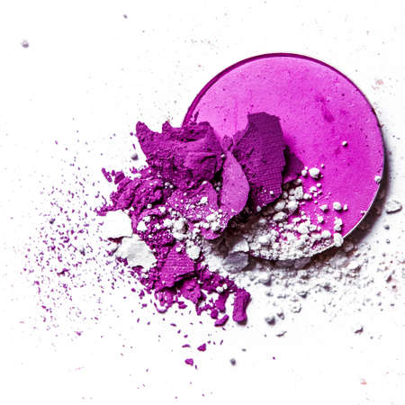 Beauty texture, cosmetic product and art of make-up concept - Crushed eyeshadow palette close-up isolated on white backgroundの写真素材