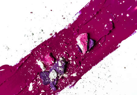 Beauty texture, cosmetic product and art of make-up concept - Artistic lipstick smudge and eyeshadow close-up isolated on white backgroundの写真素材
