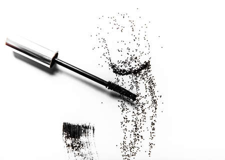 Beauty texture, cosmetic product and art of make-up concept - Black mascara brush stroke close-up isolated on white backgroundの写真素材