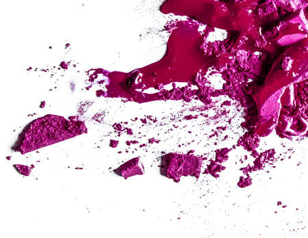 Beauty texture, cosmetic product and art of make-up concept - Crushed eyeshadows, lipstick and powder isolated on white backgroundの写真素材