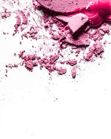 Beauty texture, cosmetic product and art of make-up concept - Crushed eyeshadows, lipstick and powder isolated on white backgroundの写真素材