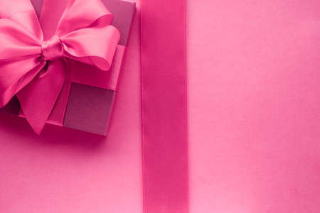 Baby shower girl, celebration, present concept - Pink gift boxes, feminine style flatlay backgroundの写真素材