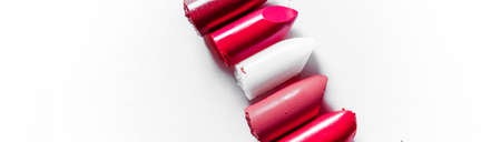 Beauty texture, cosmetic product and art of make-up concept - Cutted lipstick close-up isolated on white backgroundの写真素材