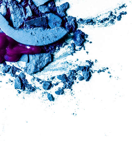 Beauty texture, cosmetic product and art of make-up concept - Crushed eyeshadows, lipstick and powder isolated on white backgroundの写真素材