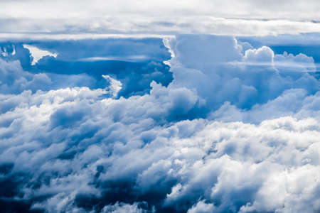 Nature backdrop, solar energy and spiritual concept - Blue sky background, white clouds and bright sunlightの写真素材